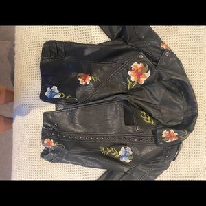 Leather jacket with floral embroidery size small